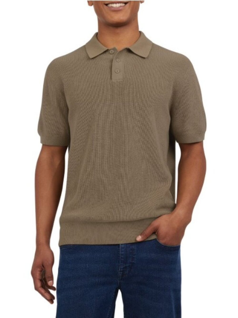 DKNY Men's Sweater Polo-Size XL-Tan